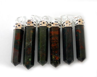 Bloodstone Jasper Pendant Silver plated Bail-- Pencil Point Pendant  (WDSHLF-59-S)