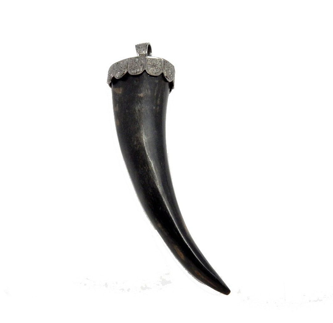 Pave Diamond Black Bone Horn Pendant Set in an Oxidized - Etsy