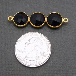 Black Onyx Triple Round Pendant Connector Three 10mm Gold Over Sterling Round Attached Bezels Double Bail Pendant S34B21-08 image 3