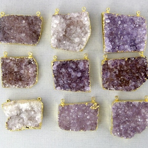 Amethyst Druzy Druzzy Drusy Double Bail Freeform Pendant with 24k Gold Electroplated Edge (S1B2-03)