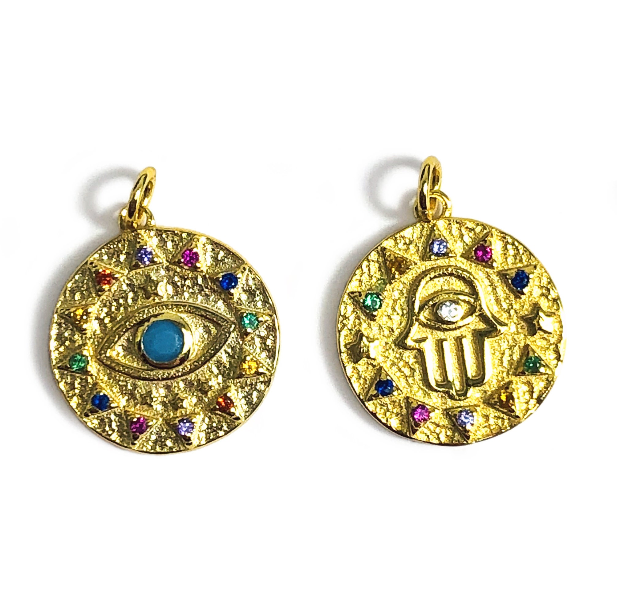 Greek Eye or Hamsa Hand Charms With CZ Rhinestones LAB Etsy