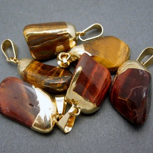 Petite Natural Tiger's Eye Pendant- Tumbled Tiger's Eye Pendant with Gold Plated Bail (S25B15-11)