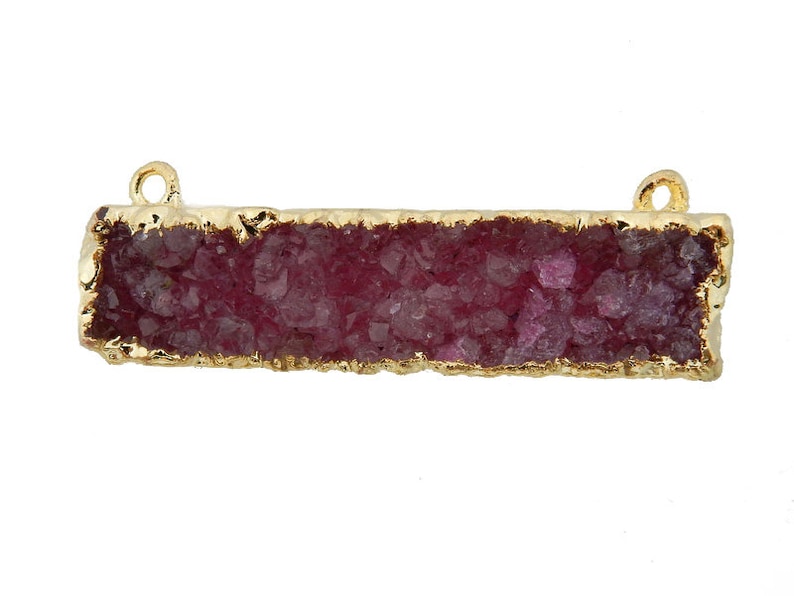 Pink Druzy Rectangle Bar Double Bail Connector Pendant with 24k Gold Electroplated Edges S94b11-07