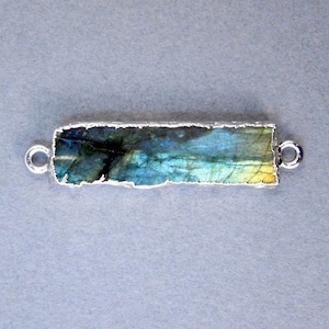 Labradorite Bar Double Bail Charm Connector Pendant Silver Electroplated Edges (S28B9-14)