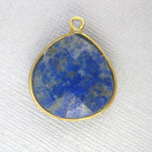 Lapis Lazuli Drop Pendant- 15mm Gold Vermeil Bezel Charm Pendant (WF-11)
