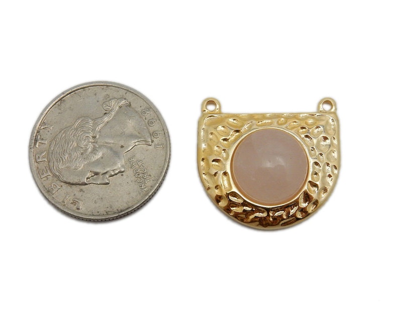 S110B3-02 HGG Gold Plated Shield with Rose Quartz Accent Hammered Shield Double Bail Pendant with Gemstone Accent