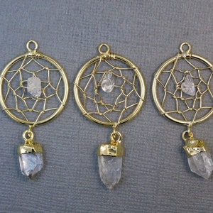 Petite Dream Catcher Pendant with Crystal Quartz Nugget and Dangling Point Gold Plated S25B7-09 image 1