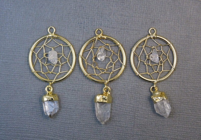 Petite Dream Catcher Pendant with Crystal Quartz Nugget and Dangling Point Gold Plated S25B7-09 image 1