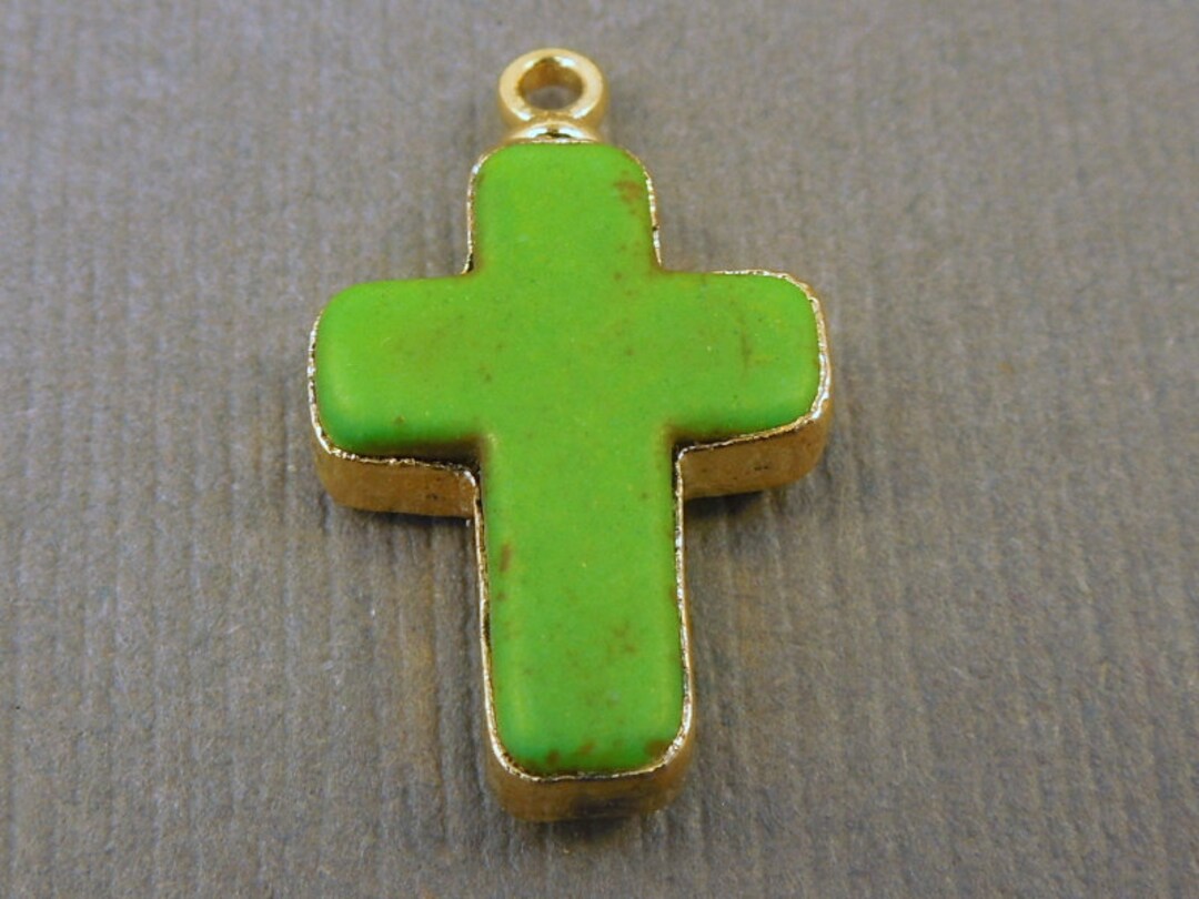 Green Howlite Cross Pendant Charm With 24k Gold Edging S3B9-17 - Etsy