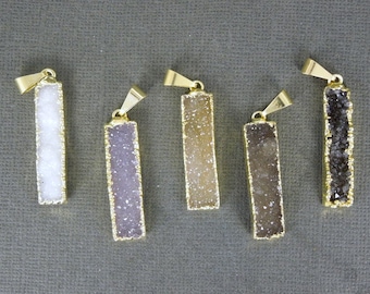 Druzy Rectangle Bar Pendant with 24k Gold Electroplated Edge (S1B3-04)