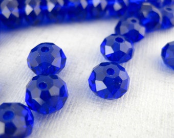 Chinese Crystal Beads - 8mm Blue Chinese Crystal Glass Rondelle Beads - PACK OF 20 BEADS (S107B5-01)