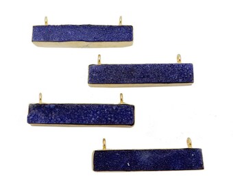 10 pcs Dyed Purple Colored Druzy Double Bail Pendant -- Gold Bezel Bar - BULK LOT OF 10 Bzldruz   (S23B15-05)