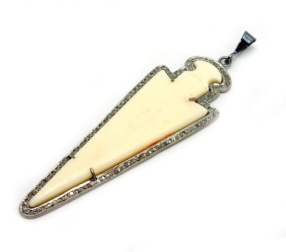 Pave Diamond White Bone Arrowhead Pendant With Oxidized