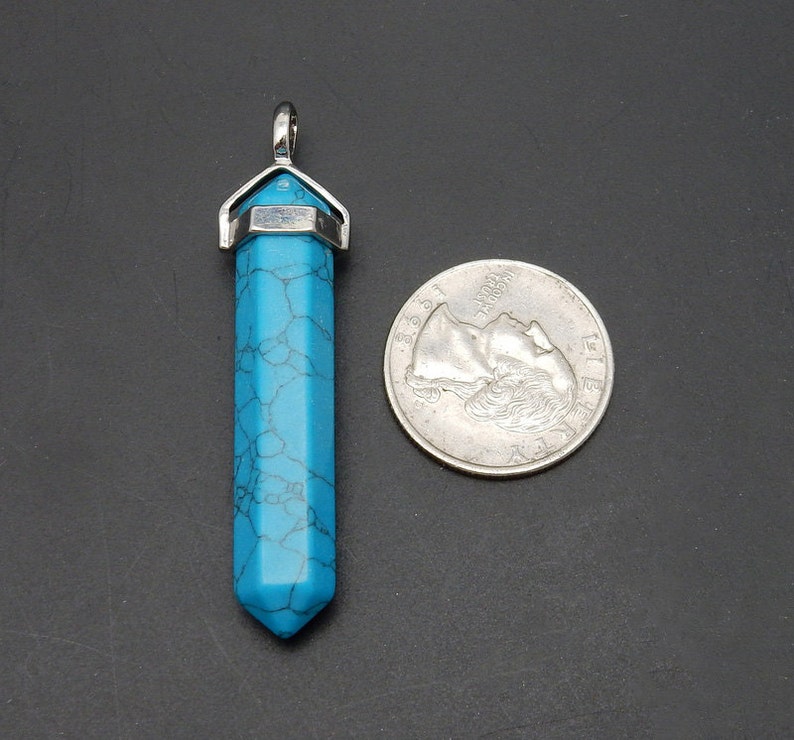 Large Turquoise Howlite Pencil Point Pendant with Silver Plated Cap and Bail S110B6-05 image 3