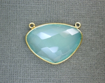 Aqua Chalcedony Charm Pendant - Gold Vermeil Bezel- Double Bail Pendant (GF-06)