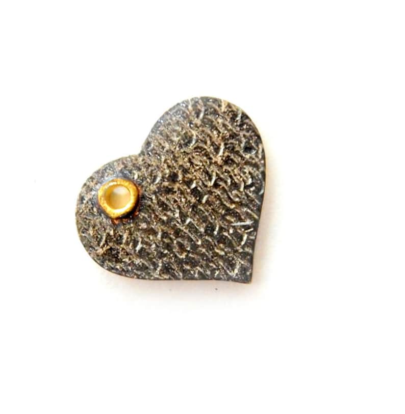 Oxidized Sterling Silver Hammered Pendant with Gold Bail S70B15-06 Heart Pendant