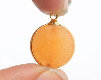 Rounded Orange Jade Quartzite Pendant - 24k Gold Electroplated Edge (S84B7-07)