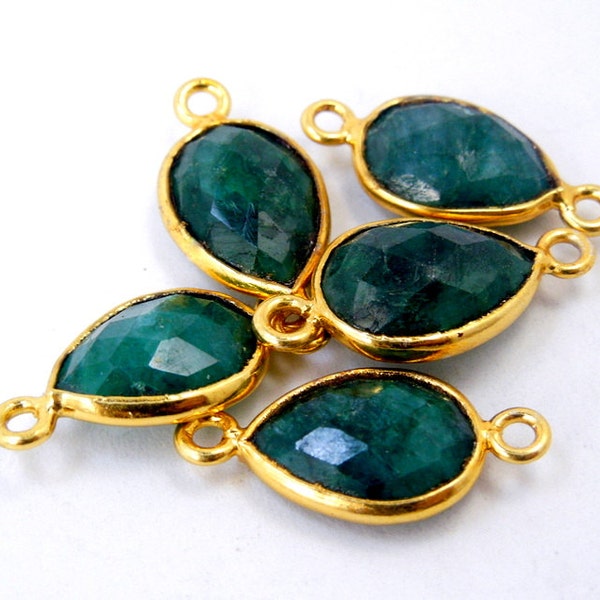 Bezel Overstock Sale Dyed Emerald Bezel Teardrop Pendant Connector - Double Bail Gold Plated 13mm x 9mm - Bulk LOT OF Five (S21B9-04))
