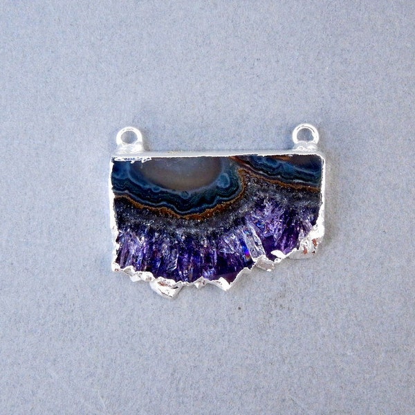 Amethyst Slice Double Bail Pendant with Silver Electroplated Trim ASP (S11B14-02)
