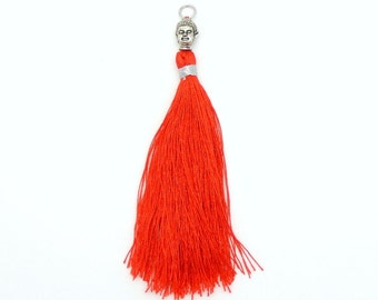 Tassel Pendant -- Red Colored Tassel Pendant with Silver Tone Buddha Bail (S71B2-01)
