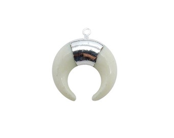 Petite White Bone Crescent Double Horn Pendant with Silver Electroplated Band (S85b8-12)