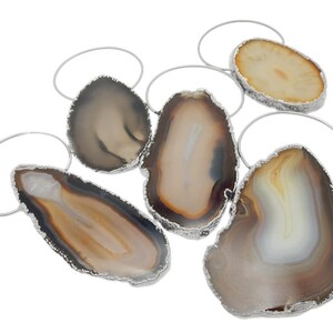 JUMBO Agate Slice Pendants with Electroplated Silver Edge and Fancy Bail (S67B16-05)