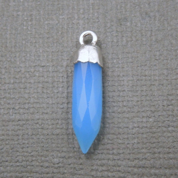 Dark Blue Chalcedony Petite Spike Pendant Charm with Silver Electroplated cap (S28-B1-22)