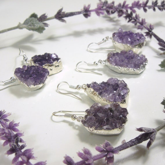 Boucles d’oreilles améthystes améthystes améthystes Druzy - plaqué or 24 carats ou argent (S56B24A) 2d9474 Boucles d’oreilles améthystes améthystes améthystes Druzy - plaqué or 24 carats ou argent (S56B24A) 2d9474