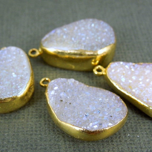 Druzy Crystal Gemstone edged in Gold- Titanium Drussy Druzzy Drusy Freeform Pendant Quality Druzy Stone (DZ-41)