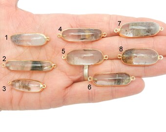 Colgante con conector de cuarzo y borde de oro galvanizado de 24 k - Doble asa con inclusiones - Tú eliges (Lote G-1963)