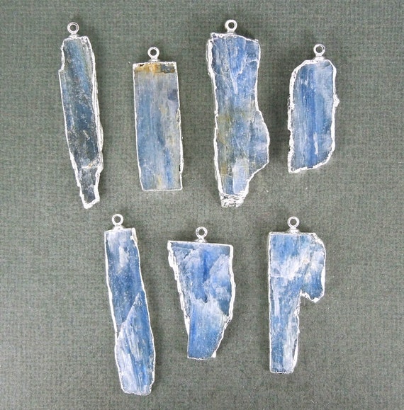 Raw Blue Kyanite Pendant Charm Edged Silver Made in the USA (S2B10