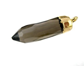 Smokey Quartz Petite Spike Pendant Charm with 24k gold electroplated cap (S28-B2-09)