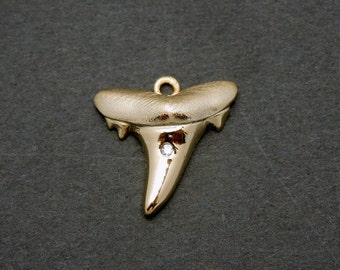 Shark Tooth Small Charm Pendant Gold Over Sterling Charm with Rhinestone Accent (LA-61)