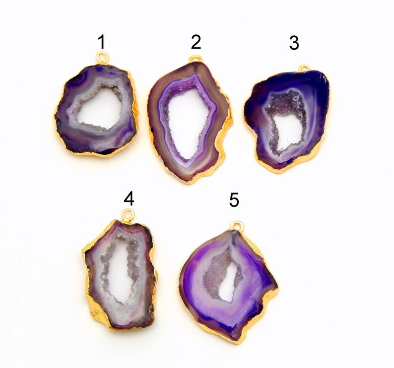 YOU CHooSe AGT-19 Purple Druzy Agate Slice Pendant Electroplated with 24k Gold Edge and Bail