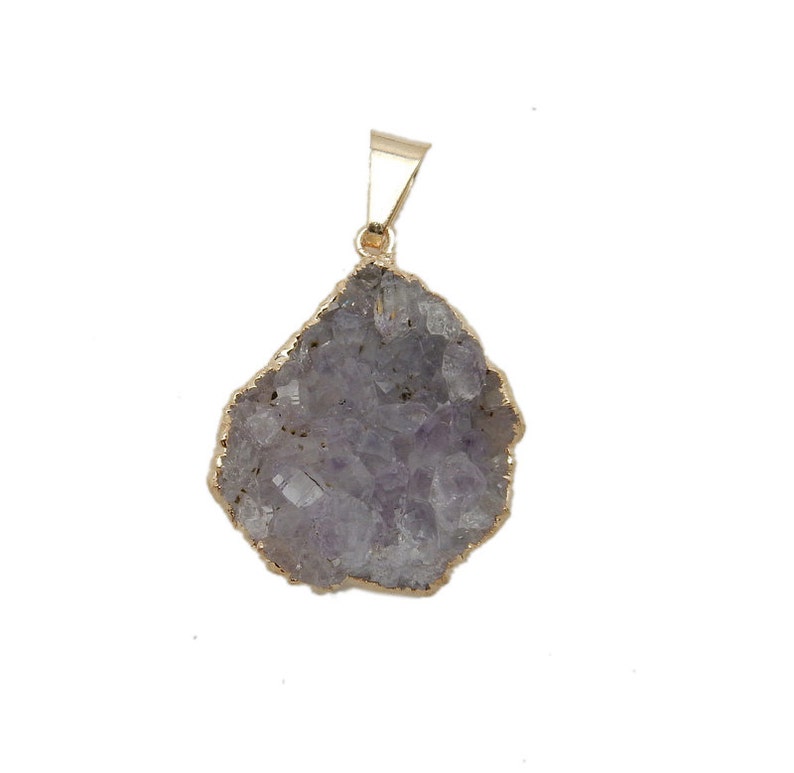 S68B9-03 Natural Druzy Natural Freeform Druzy Pendant with Electroplated 24k Gold Edge DDZ