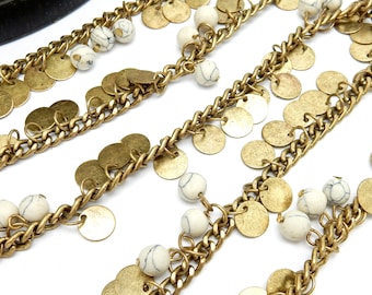 Round White Howlite Gold Toned Dangle chain with Round Gold Toned Accents by foot (CHN-578)