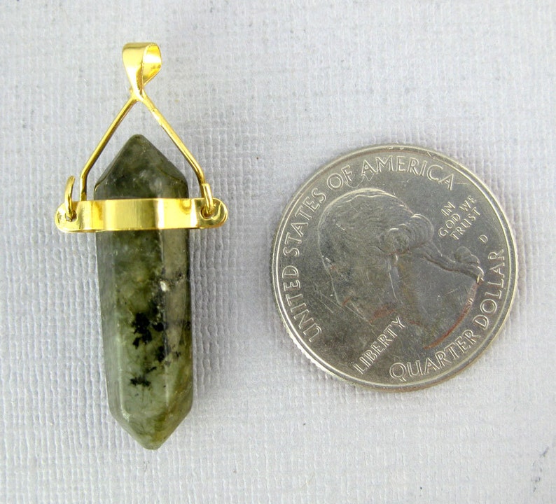 Labradorite Double Point Pendant with Gold Plated Bail Labradorite Pencil Point Pendant S56B1-04 image 2