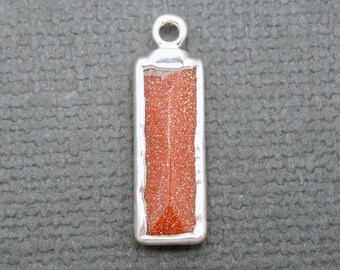 Goldstone Bar Pendant Charm- Goldstone Bar with Electroplated Sterling Silver  Trim (S36B6-15)