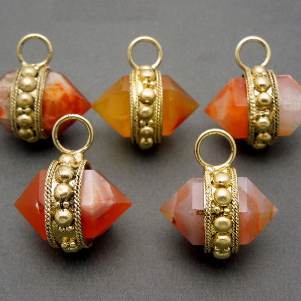 Orange Quartz Nugget Pendant  --  Double Terminated Nugget with Dotted Brass Edge and Bail - (S20B12-04)