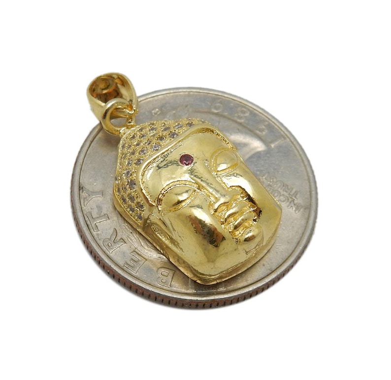 Gold Plated Brass Buddah Head Pendant with Red Rhinestone Accent Buddah Head LAB-04