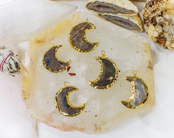 Moon Pendant Jasper Crescent Pendant with Electroplated 24k Gold Edge (s25b24-02)