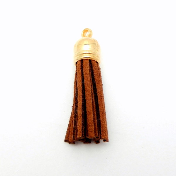 Tassel Pendant-- Brown Faux Leather Tassel Pendant with Gold Toned Cap (S34B12b-01)