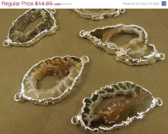 Colgante de ágata drusa con borde plateado galvanizado - Cristal drusa - NUEVO DOBLE FILA (S121B1)