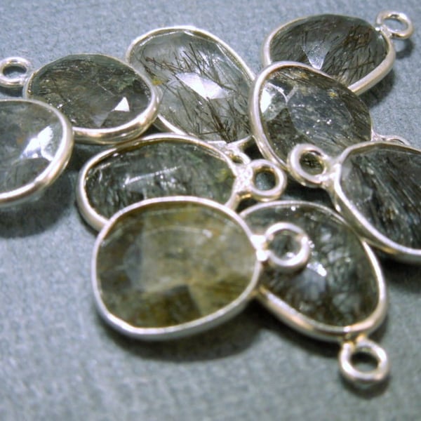 Gemstone Pendant- Petite Black Rutilated Crystal Quartz Freeform Charm Pendant with Sterling Silver Bezel (WC-22)