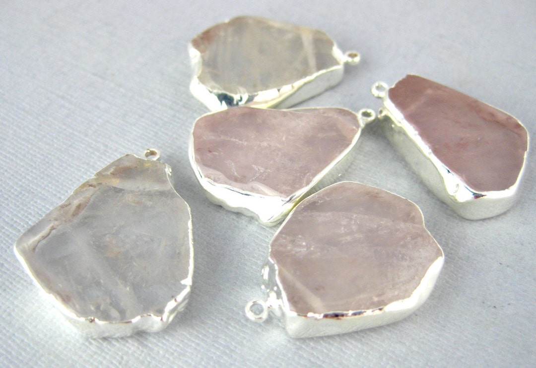 •ROSE QUARTZ - FREEFORM• linked silver bracelet (6.25