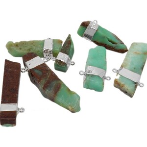 Freeform Chrysoprase Double Bail Slab Pendant with Electroplated Silver Band S120B6-13 image 1