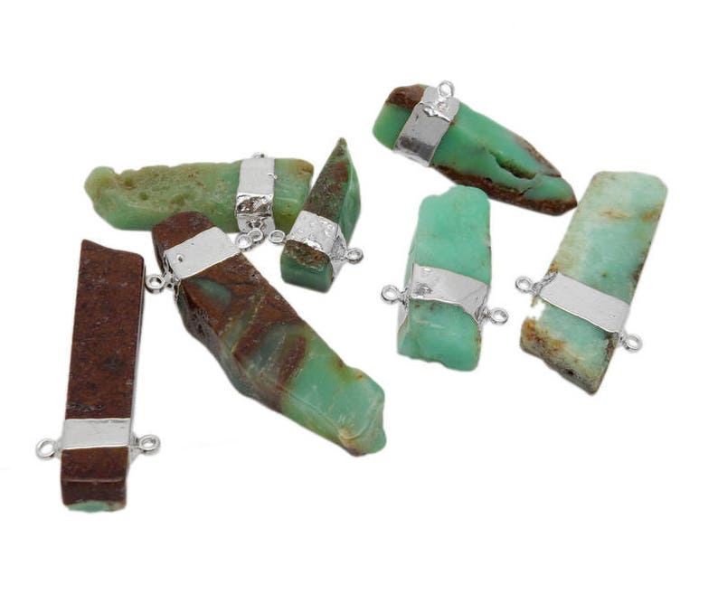 Freeform Chrysoprase Double Bail Slab Pendant with Electroplated Silver Band S120B6-13 image 1