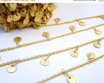 Wholesale Gold Plated Chain with Dangling Gold 8mm Coin Charms -- 1 and 10 FOOT (CHN-386)