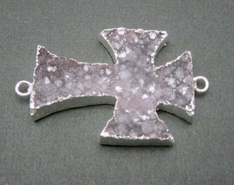 Wunderschöne JUMBO Druzy Kreuz Double Bail Connector Anhänger mit galvanisiertem Silber Rand - höchste Qualität (S51B1-0