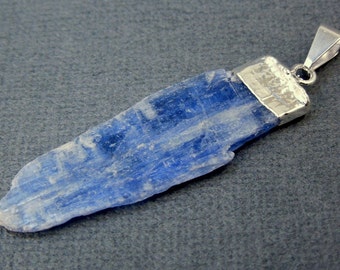 Raw Blue Kyanite Pendant Charm with Silver Electroplated Cap (KYN-02)